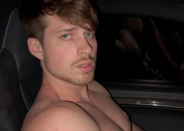 Handsome Guy Jerking off in the Car