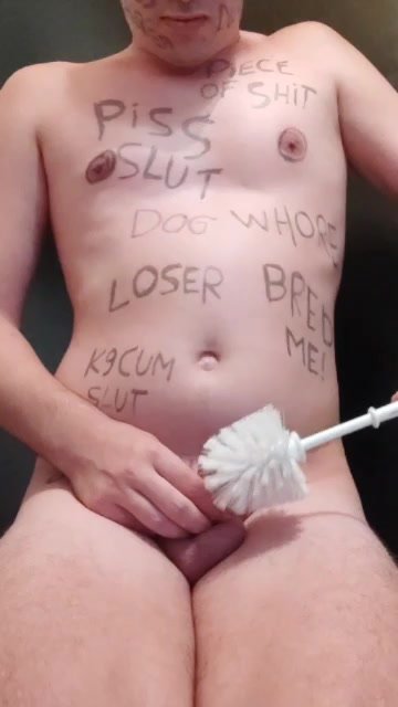 fag loser playing with toilet brush