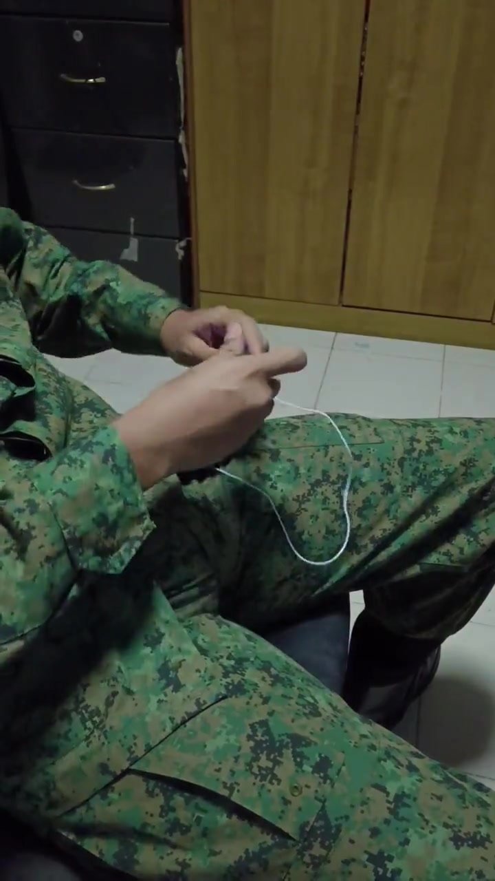 Singapore Soldier Cums from Vibrator inside Pants