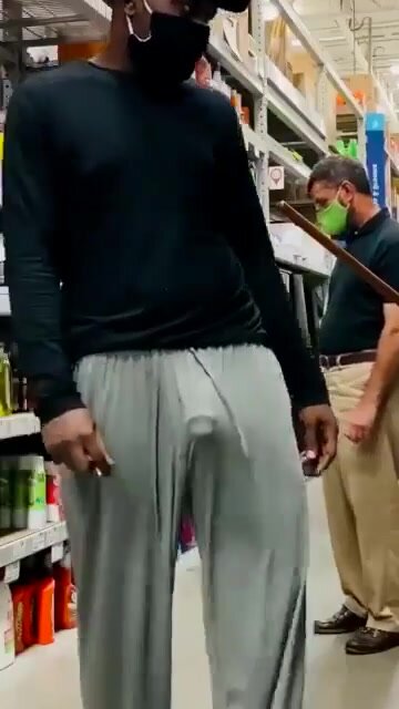 freeballing with a boner in a shop