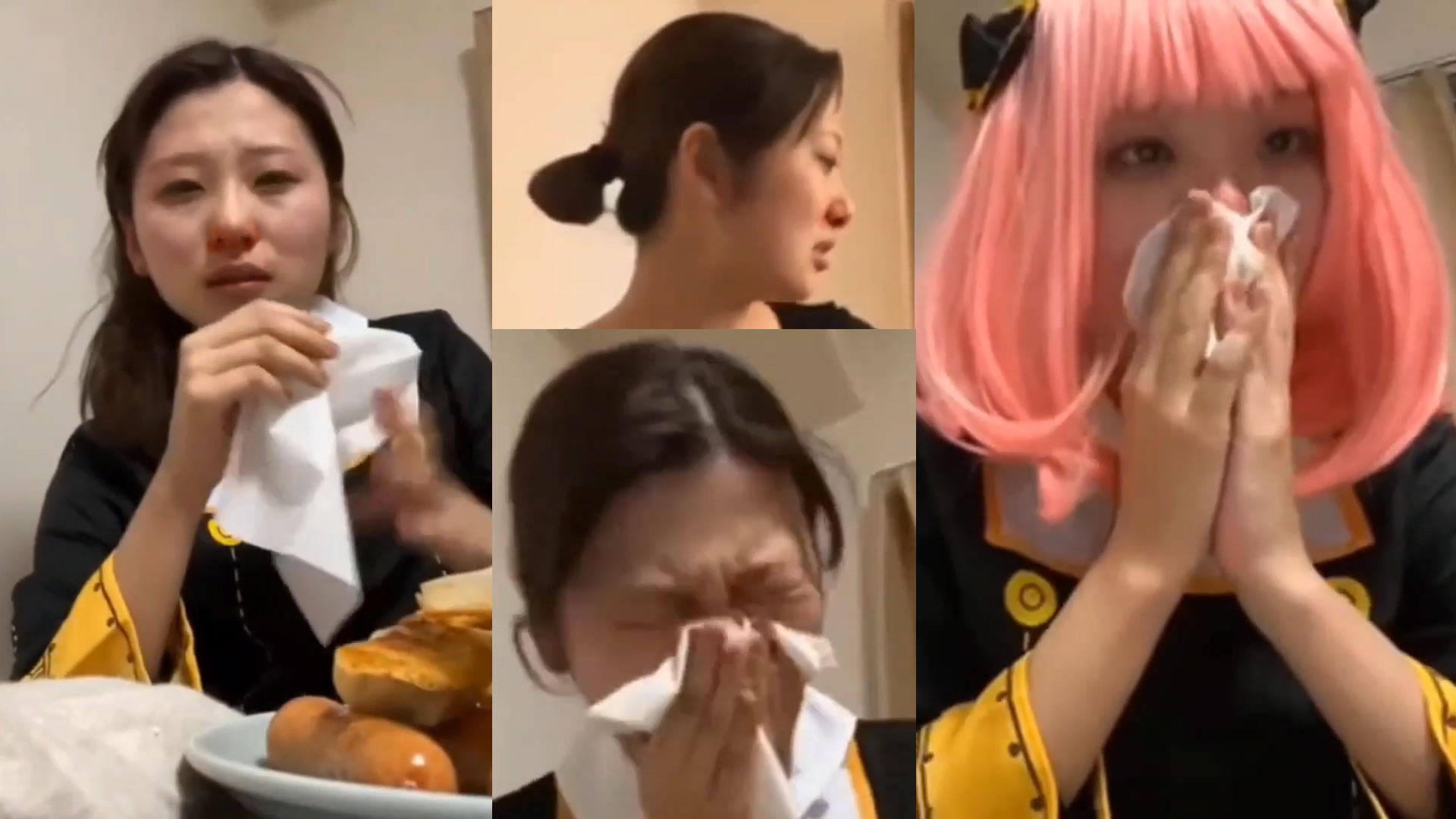 Asian girl's uncontrollable allergy sneezes and blows