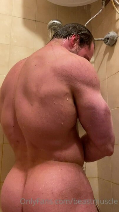 bodybuilder take a shower