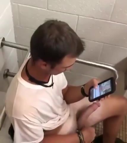 jerking off big cut dick in toilet stall