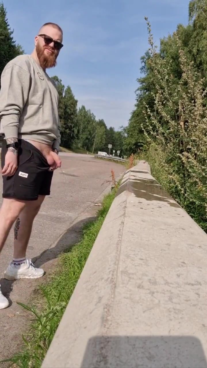 pissing next to a road - video 2