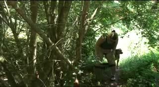 Woman tries to pee in the woods