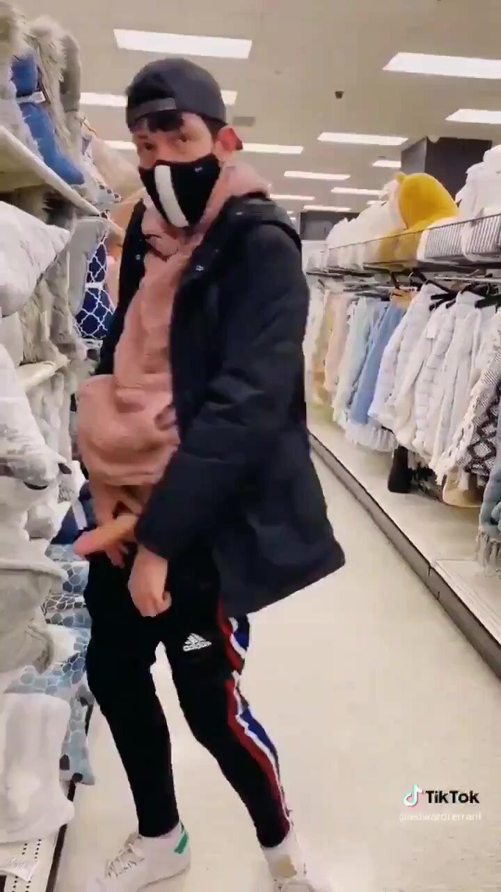pulling out his boner in a shop
