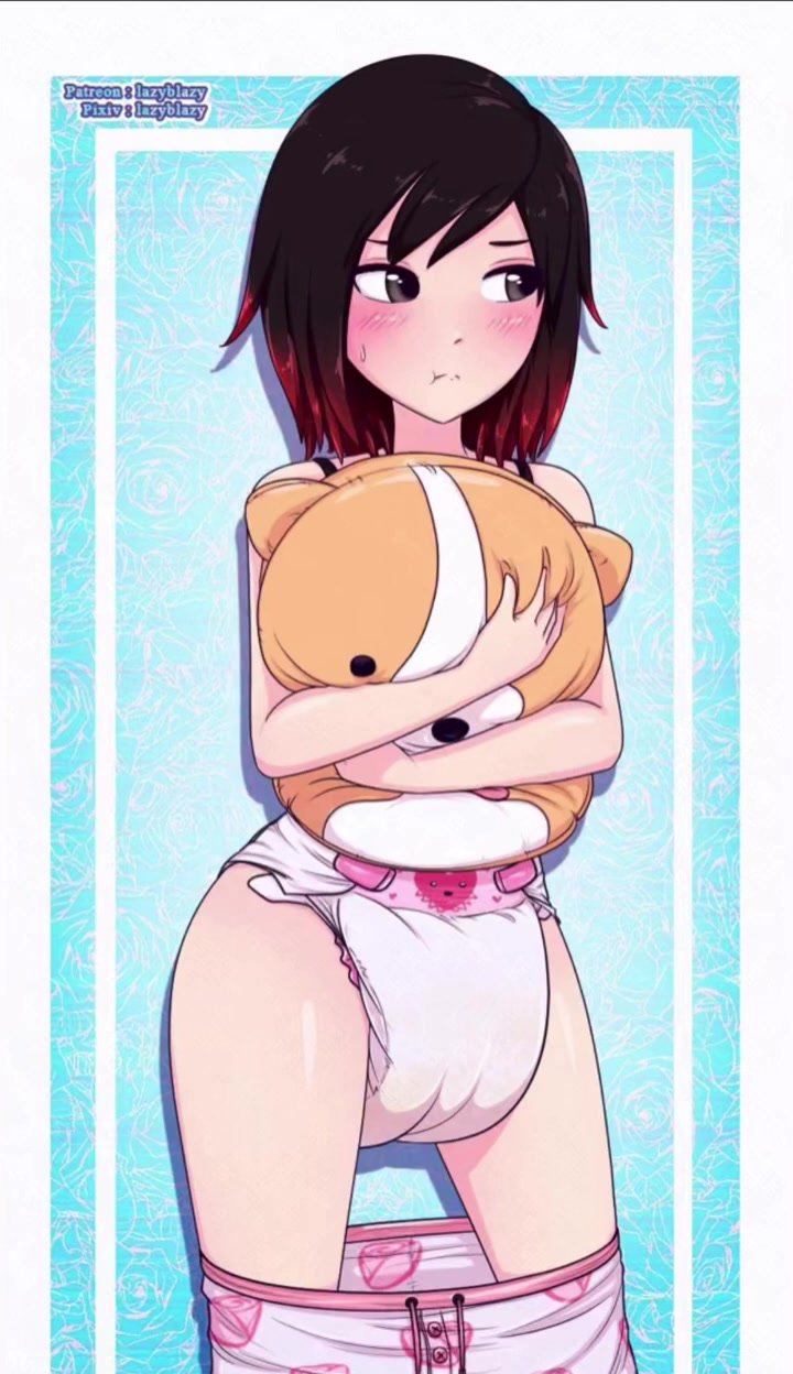 Girl hugs bear while messing diaper