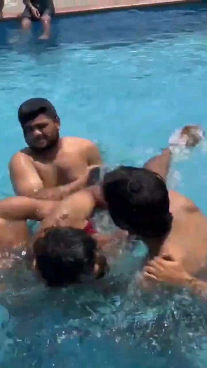 Desi friends stripped his underwear in swimming pool