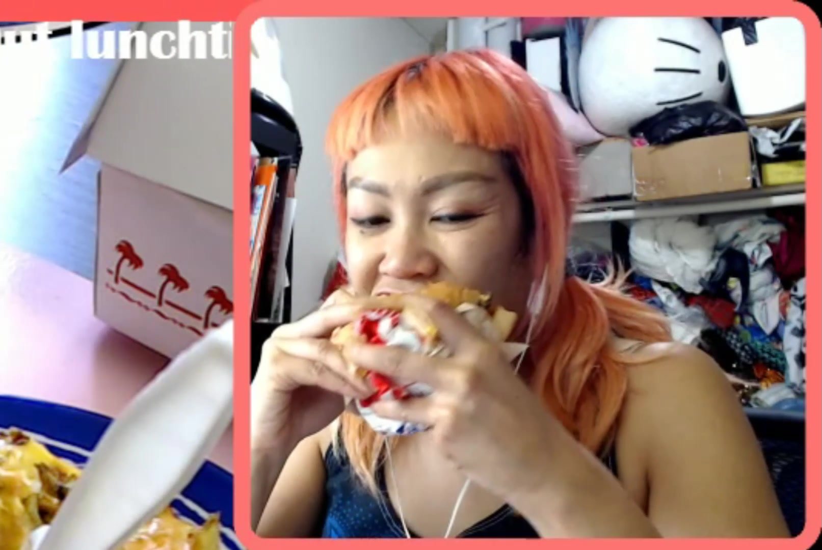 Sexy redhead streamer inhales an In N Out Burger