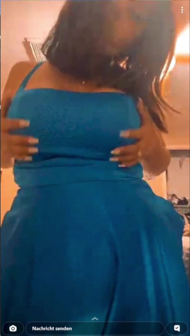 Inflated belly in blue dress 2