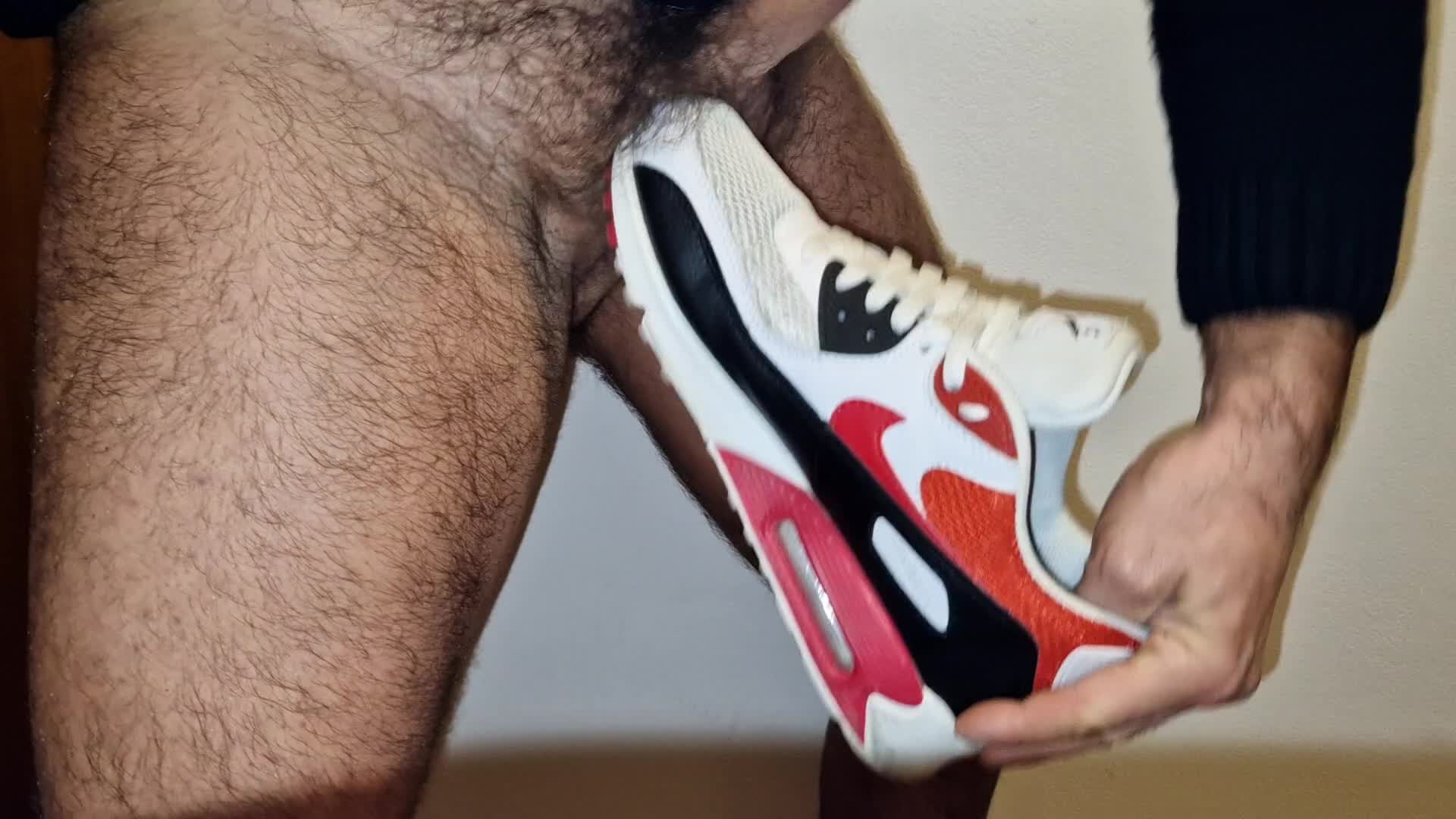 Self kicks to my balls with Nike Air Max 90 sneakers