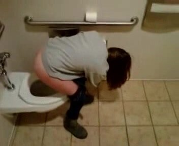 chick caught hover peeing in stall