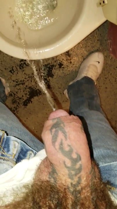 uncut tattoo dick pees in toilet