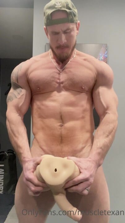 Muscular alpha stud fucks toy til he cums