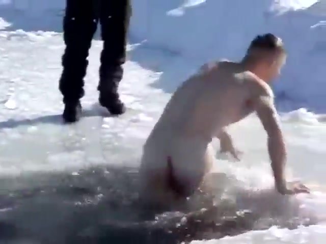 naked guys skinnydipping in ice.