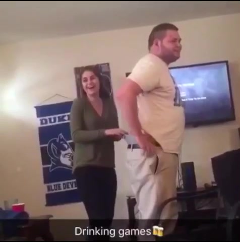 Chubby drunk guy gets wedgie