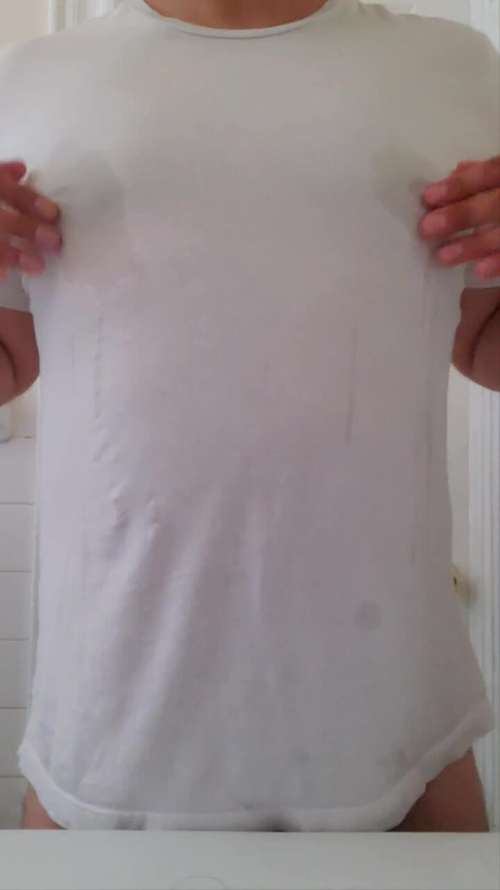 Wet Tshirt nipple play and jerking off