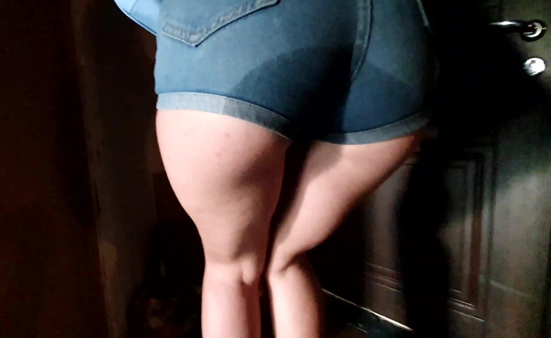 Wet her Jean shorts