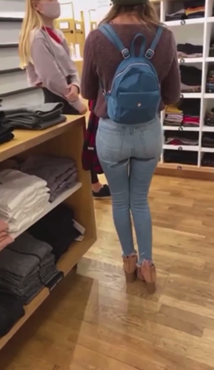 Pissing Woman Wets Her Pants In Public Store