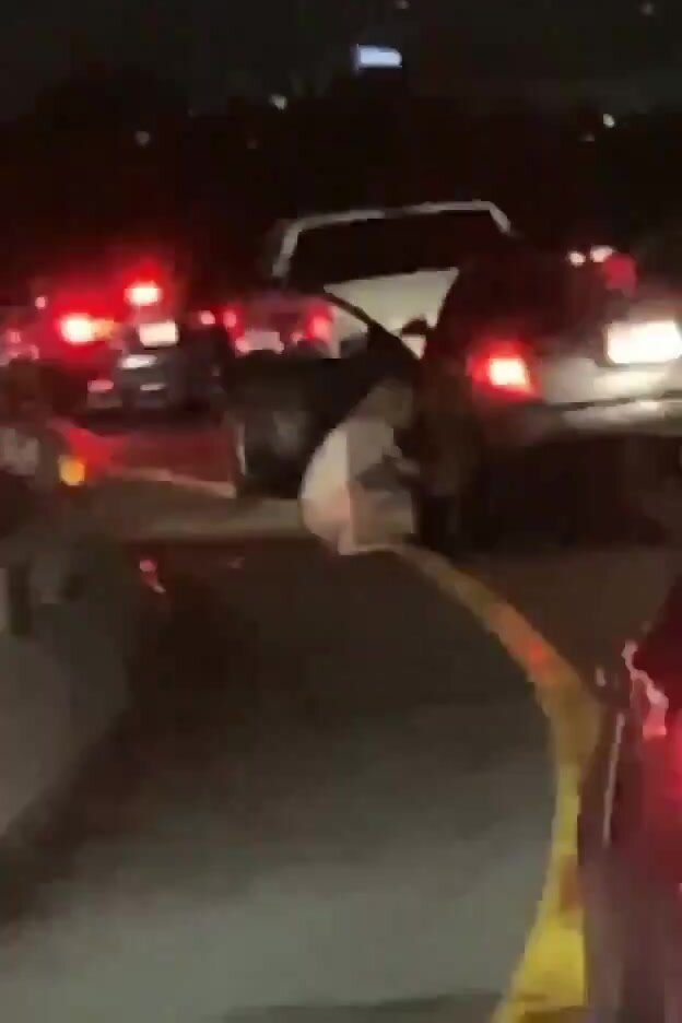 Girl puts car in park to piss on high way