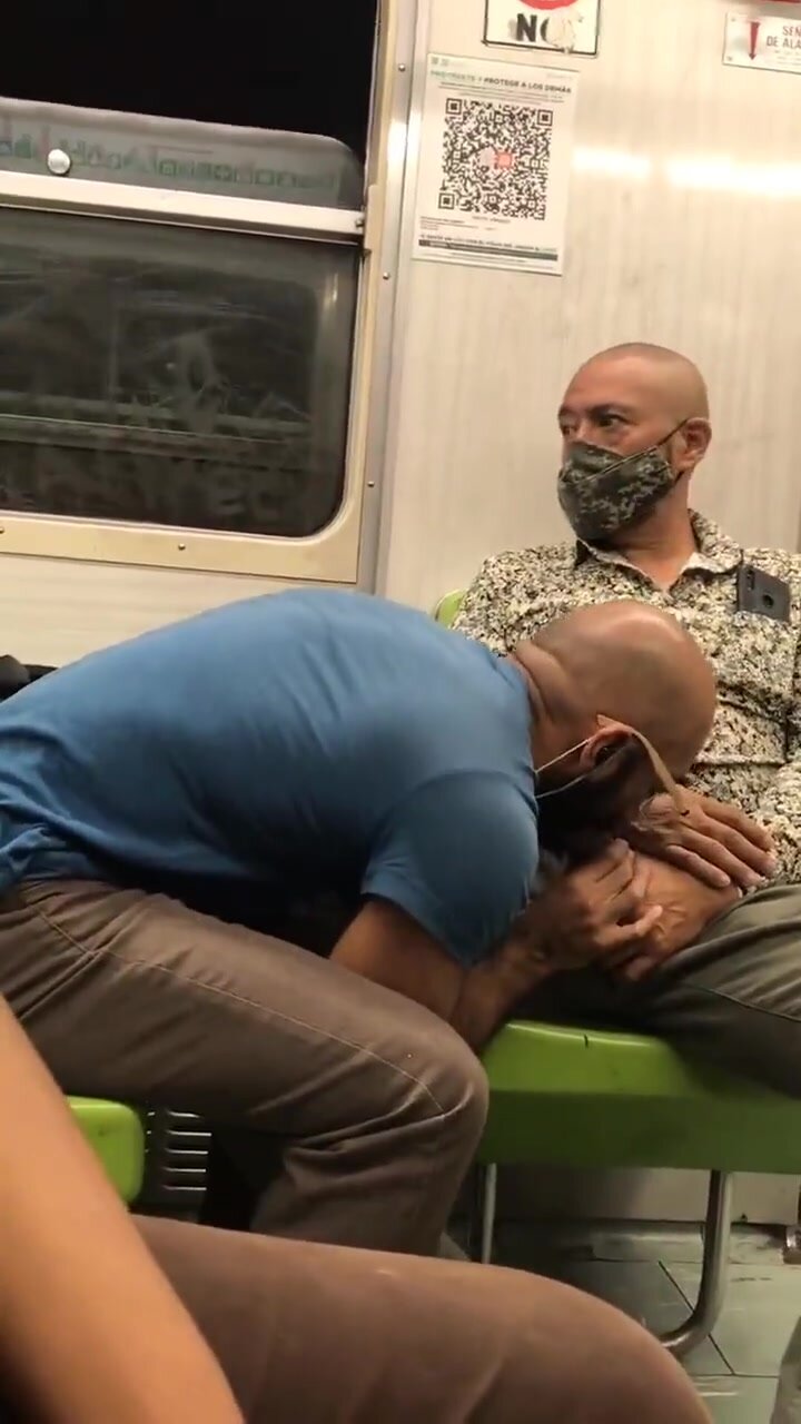 guy is horny and to cum gets sucked off on subway