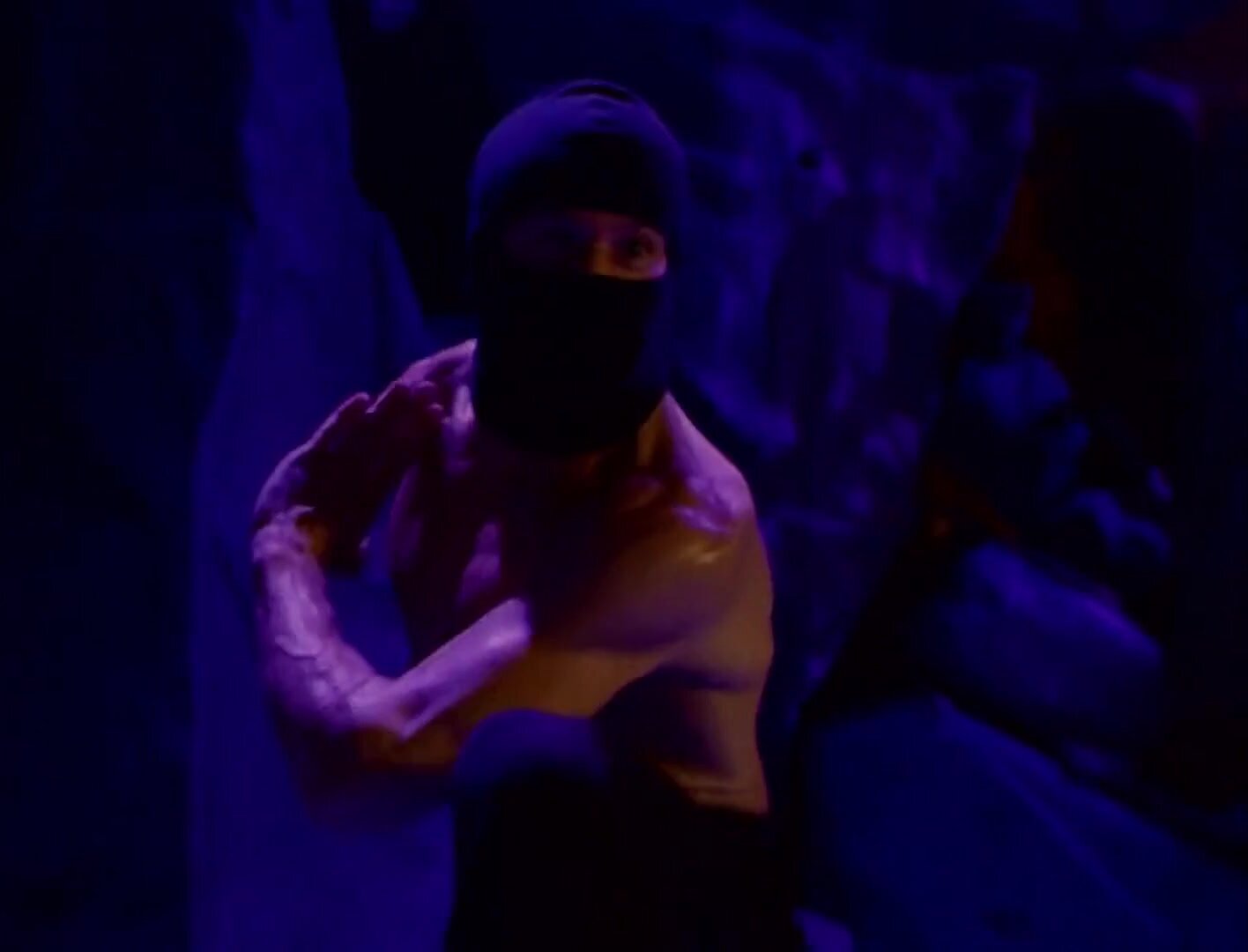 shirtless masked sentry fight and defeated