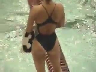 Candid tight one-piece swimsuit at the pool 5 - video 2