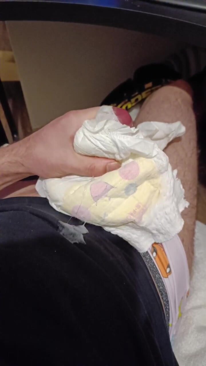 Masturbating and cumming with wet pikachu diaper