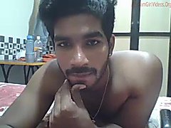 Beautiful desi boy oils up his big cock (reveals 25:00)