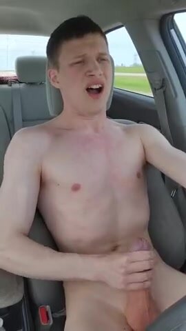 jerking off and cumming while driving his car