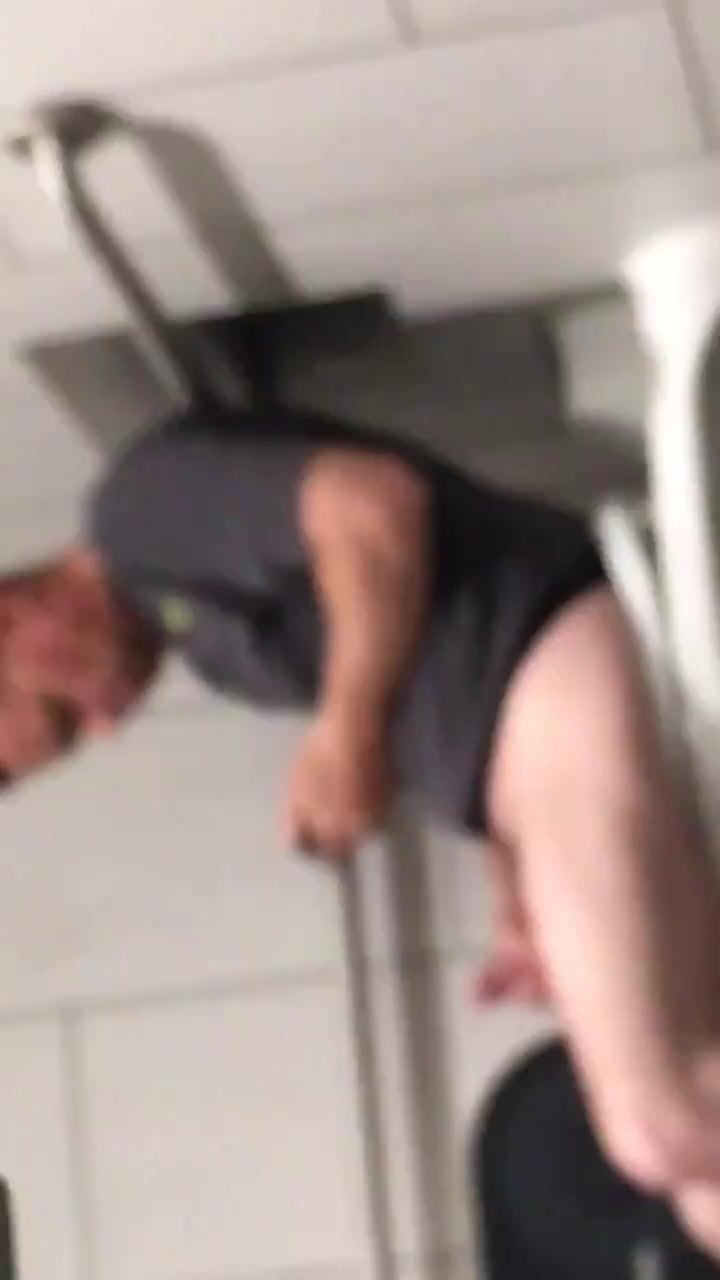 Thick dad jerking off in the next stall (no cum)