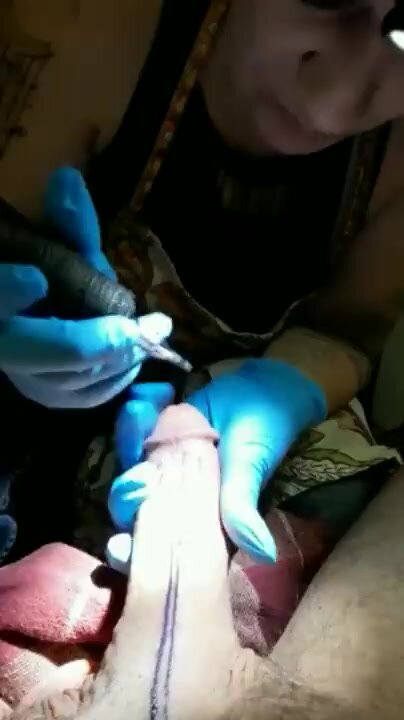 Guy gets his dick tattooed and sucked