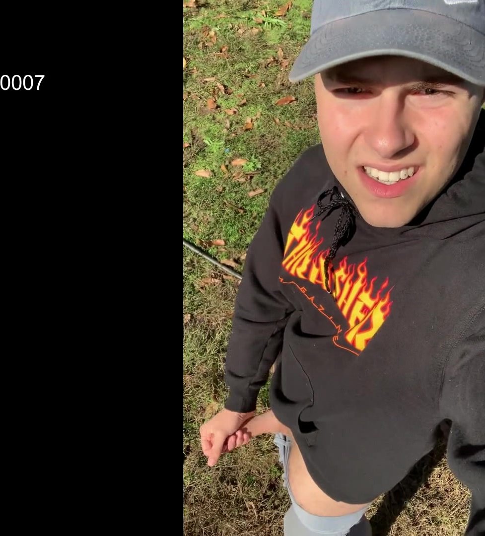 Cutie jerking off outdoors