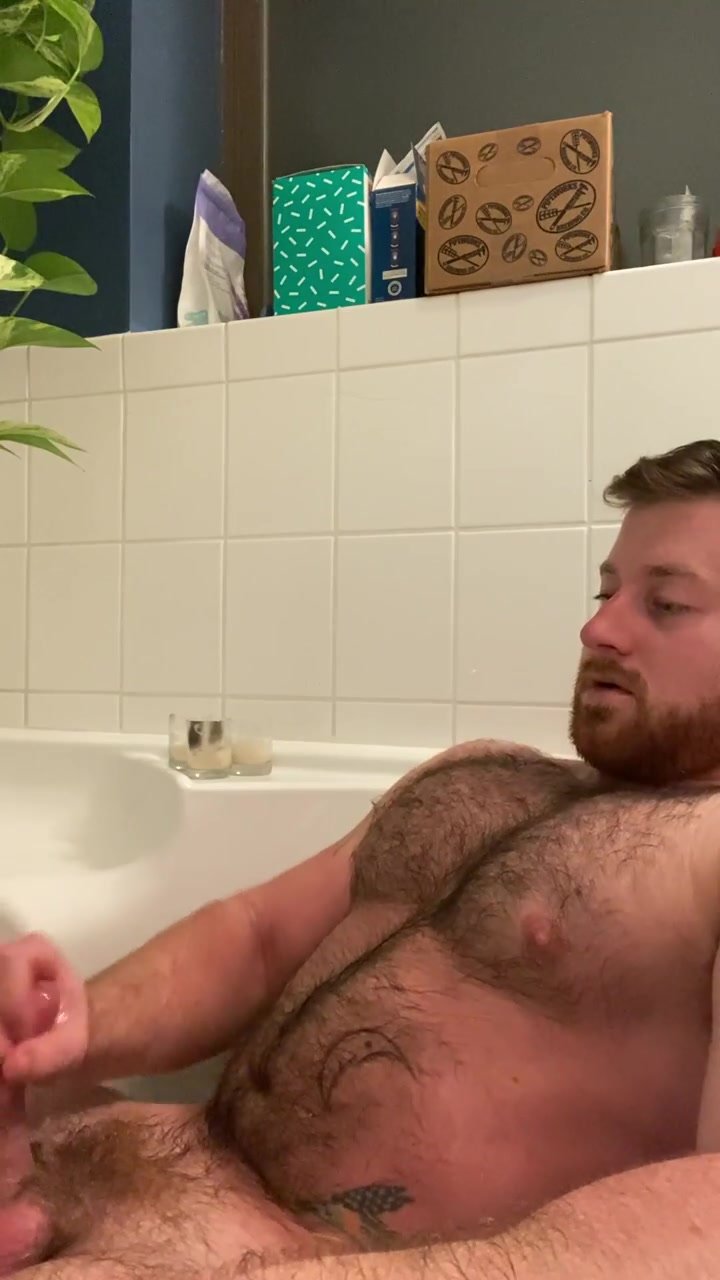 Hair Daddy Jerks off and Cums in the Bathtub