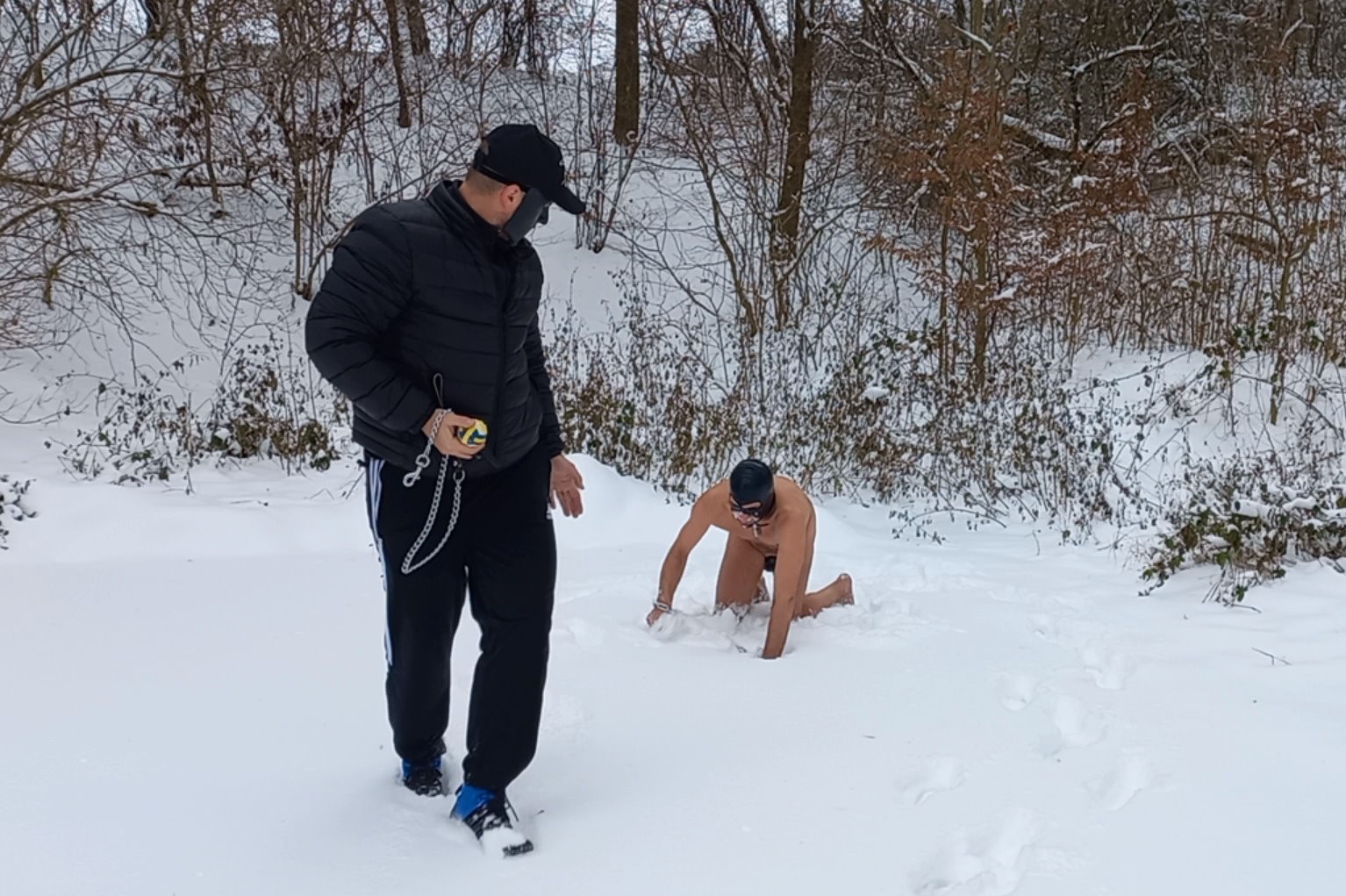 Fetch training in snow