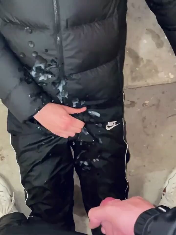 Lad Cums On Puffer Jacket And Trackies