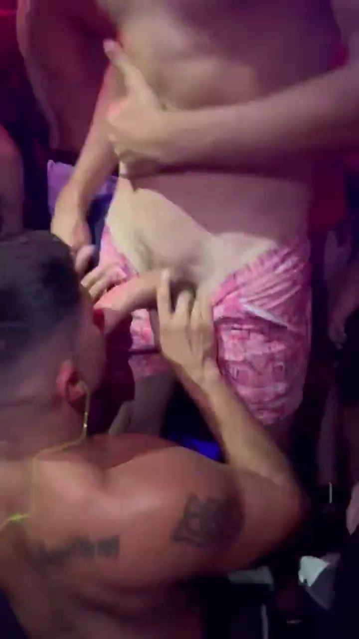 Fit latino hunk sucks big cock on the dance floor