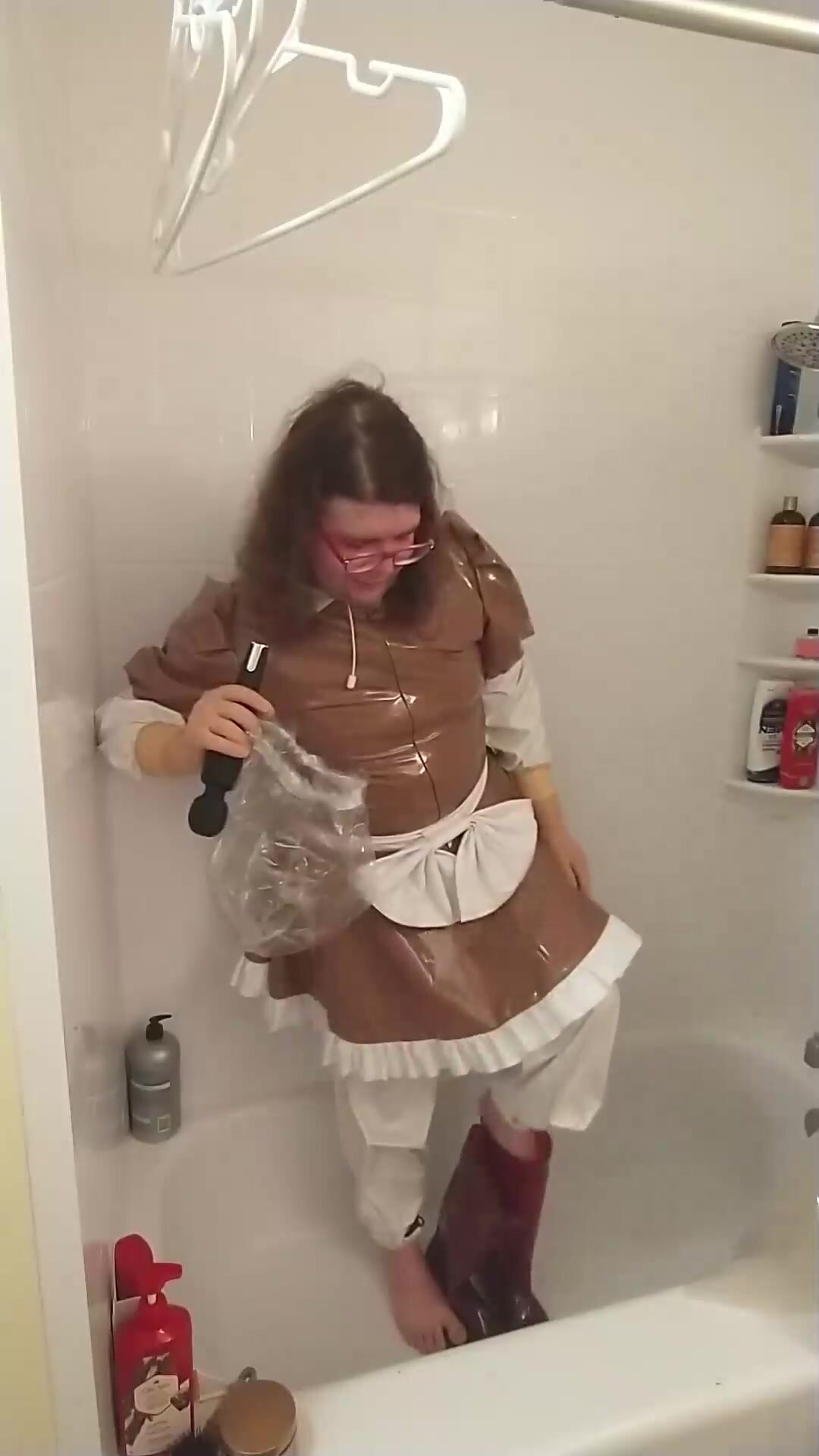 PVC Maid Breathplay with hours sweat from rubber boots