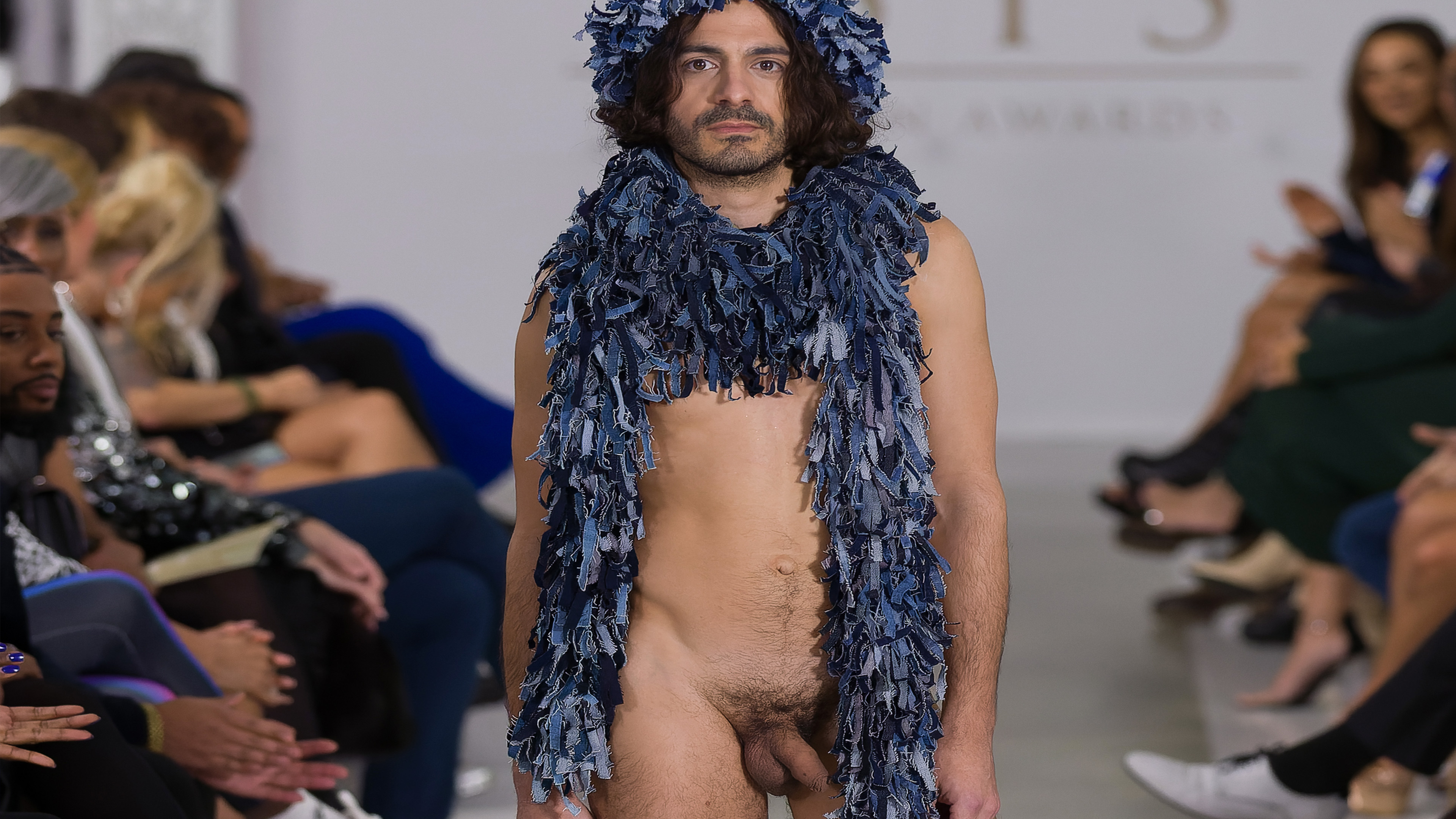 Nude Male Model at Dutch Fashion Show - Catwalk Runway