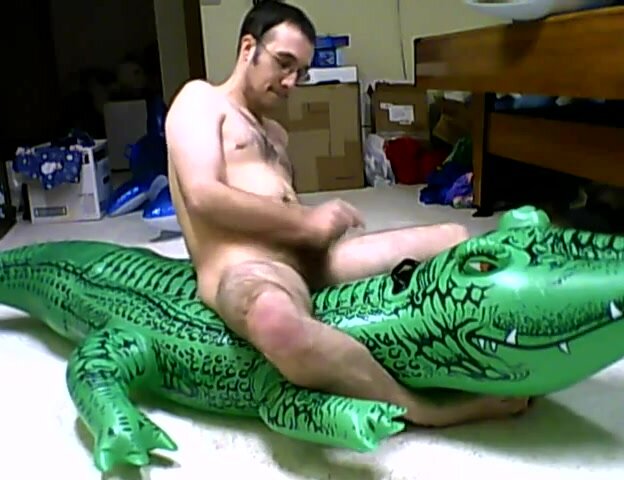 Guy Humping And Jerking On Inflatable Alligator