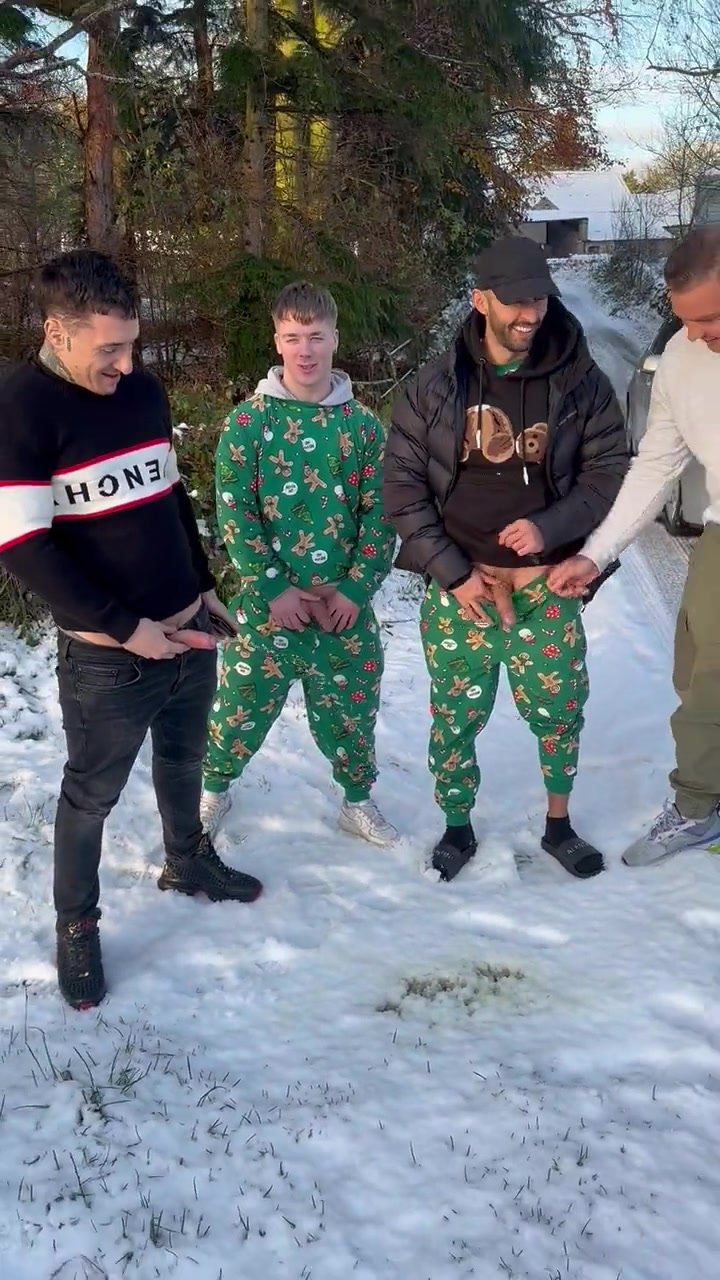 group piss in the snow