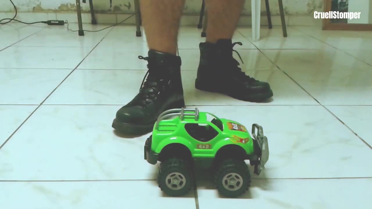 Stomping a toy car with WestCoast Boots