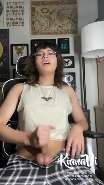 Cute Asian femboy teen jerks off