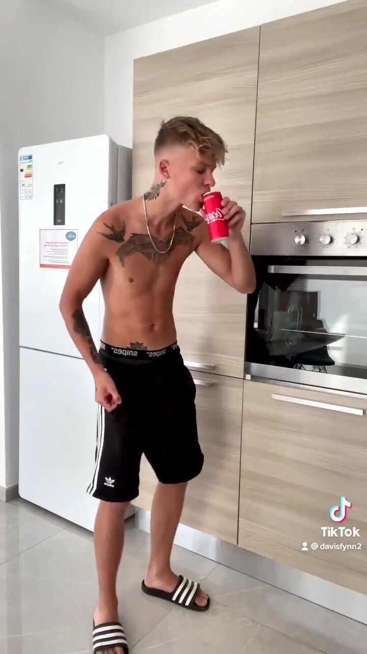 cute young twink drinks naked juice