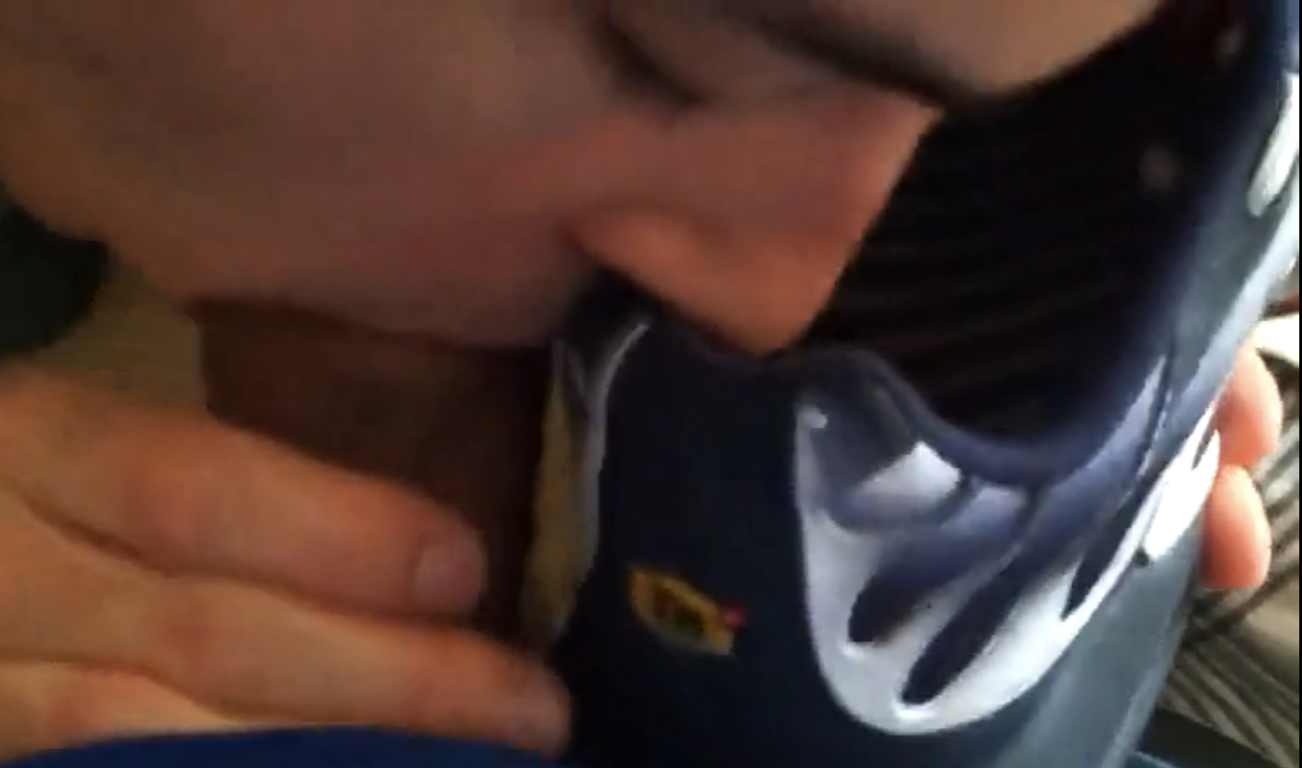 Cute chav sniffs Nike TN while sucking friend off