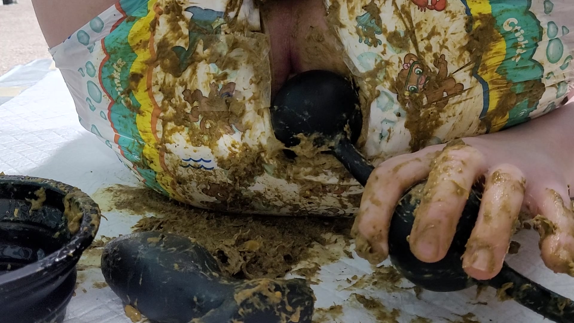 Anal Beads Through Dirty Diaper