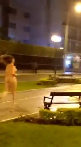 Naked chick goes for a sprint in public