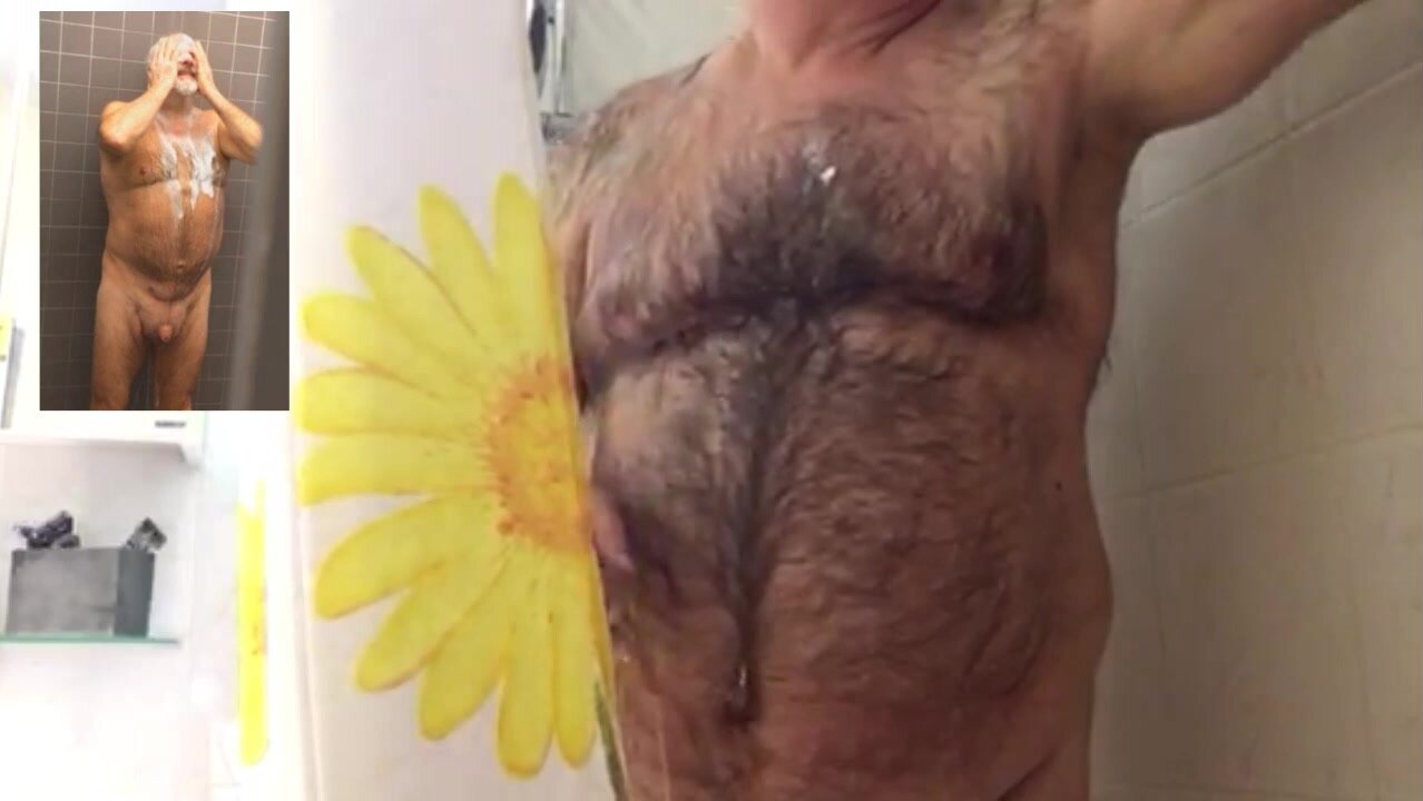 Hairy daddy takes a shower