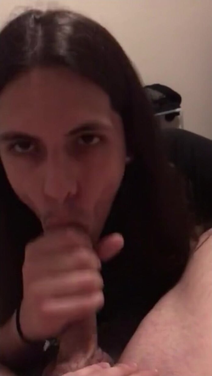 Long haired boy sucks and jerks off your cock