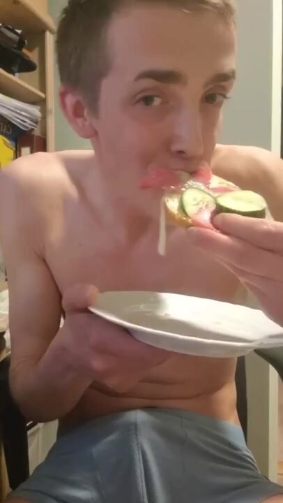 cumming on his lunch and eating it